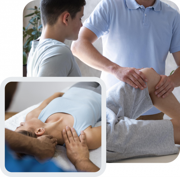 Bild eines Physiotherapeuten der ein Knie überprüft